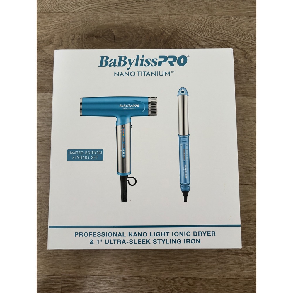 BaBylissPRO Nano Titanium Limited Edition Styling Set Dryer & 1" Flat Iron Blue